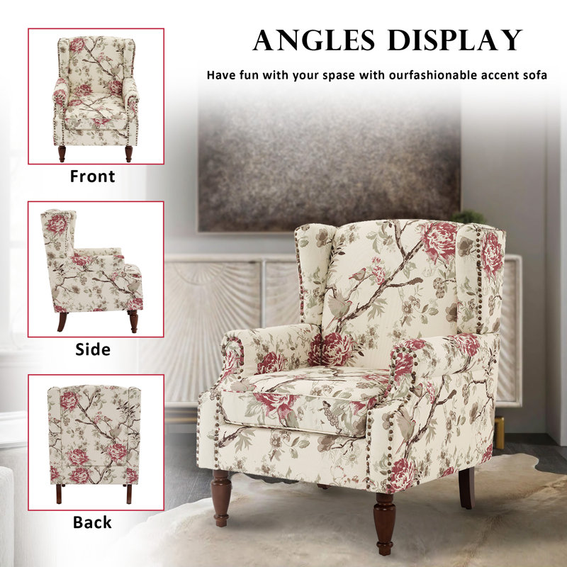 Charlton Home® Duward Floral Upholstered Wingback Accent